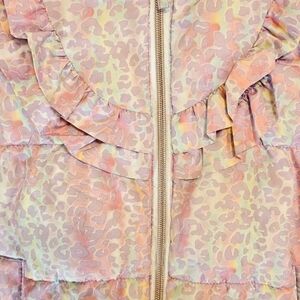 Pastel Leopard Print Ruffle Puffer Jacket